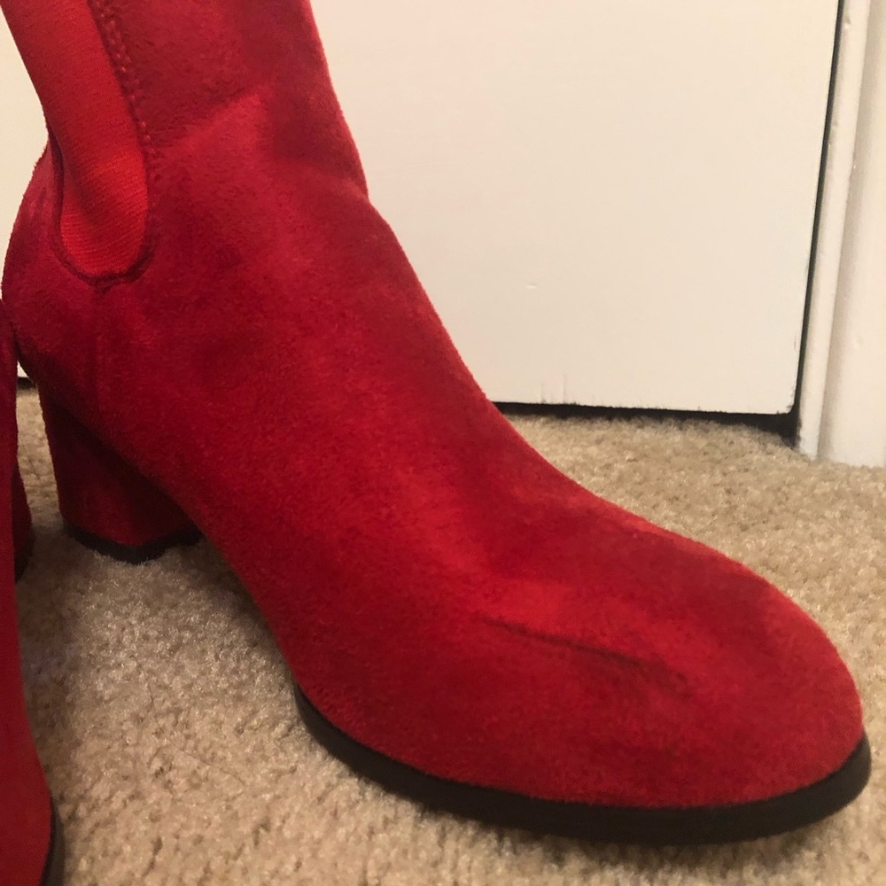 Red Suede Ankle Boots - Picture 7 of 9